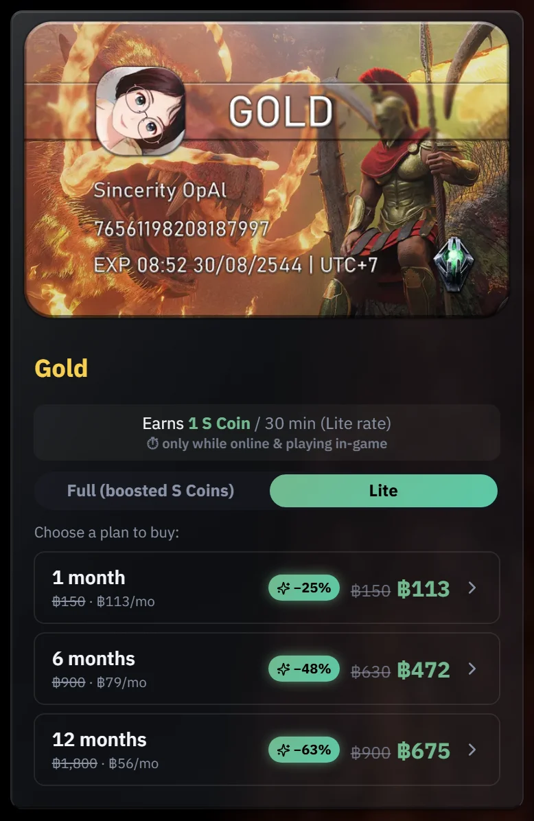 Gold card, Lite tab, half the price of Full